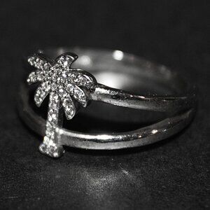 Vintage Ring Palm Tree Sterling Silver 925 CZ Sparkles Beach Tropical Size 9.5